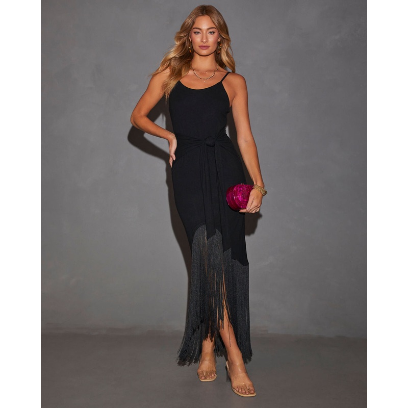 Khloe Tie Front Fringe Maxi Dress