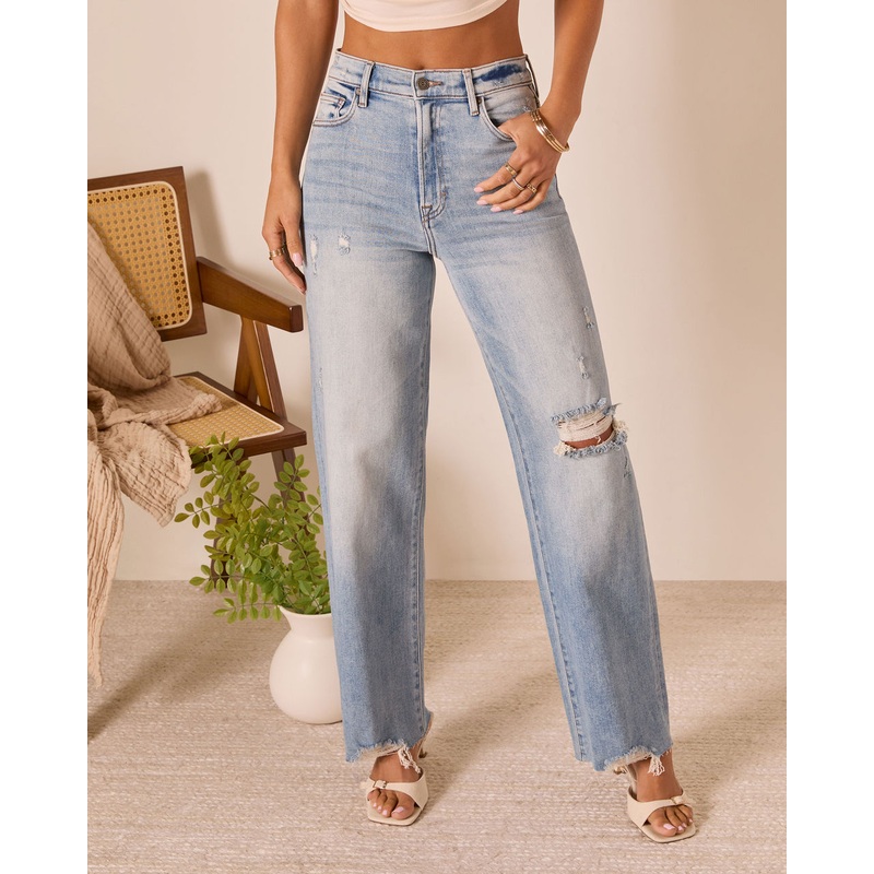 Lohan Super Stretch High Rise Distressed Relaxed Denim