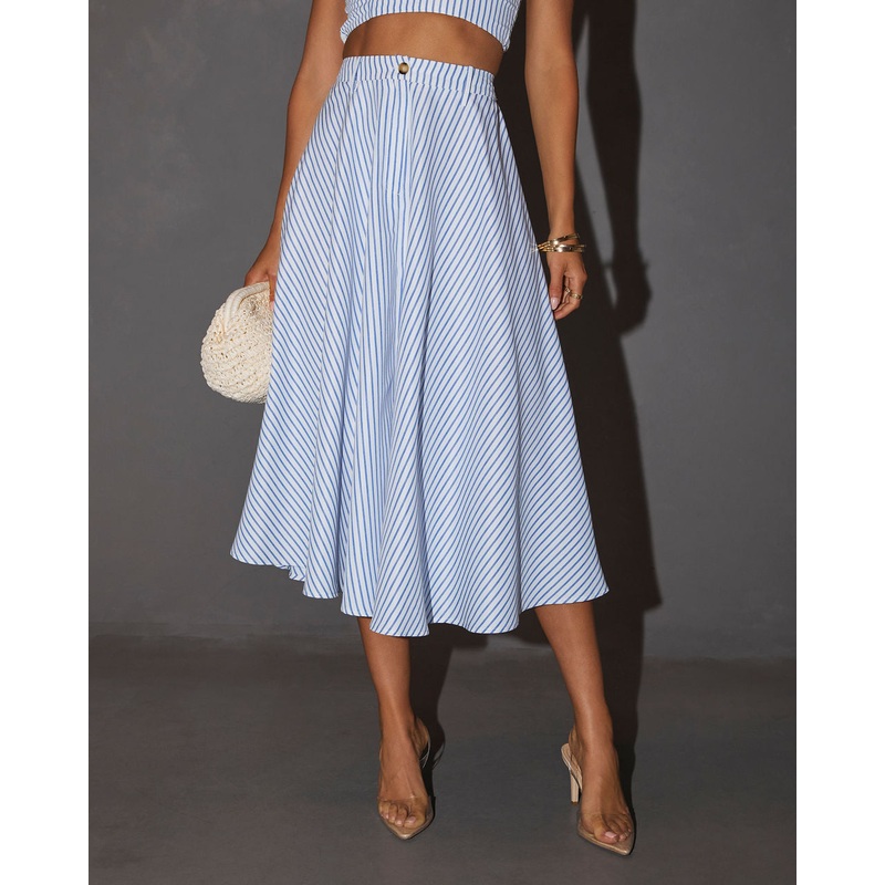 Lorie High Waisted Striped Midi Skirt