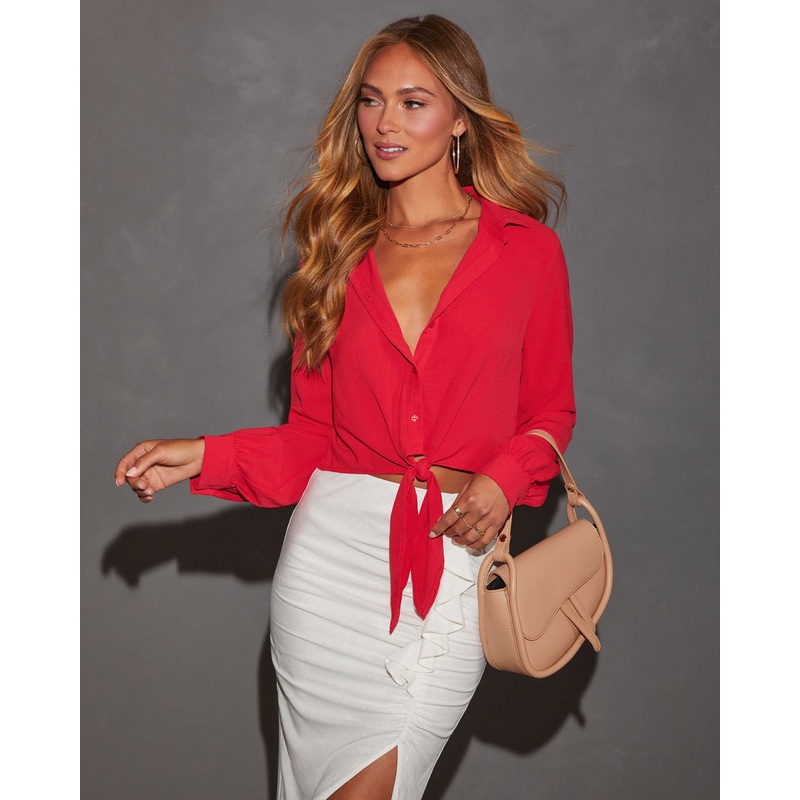 Miley Long Sleeve Tie Front Blouse