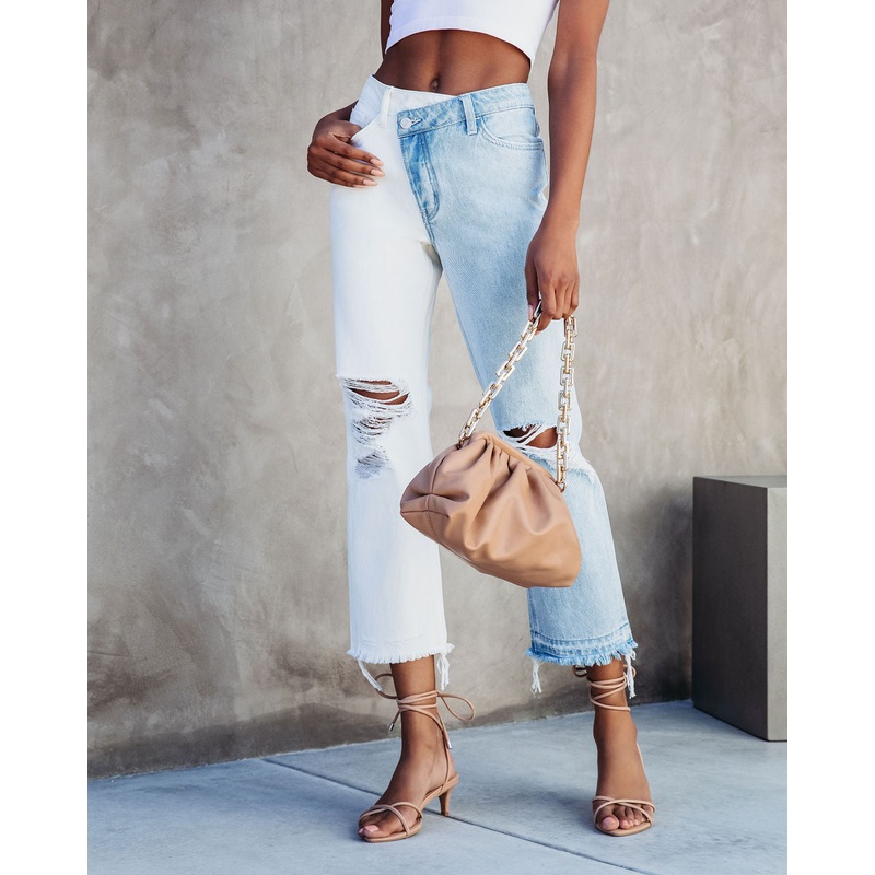 Now High Rise Cross Over Two Tone Straight Jeans