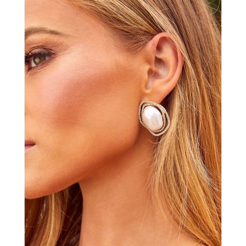 Oceanic 18k Gold Plated Pearl Stud Earrings