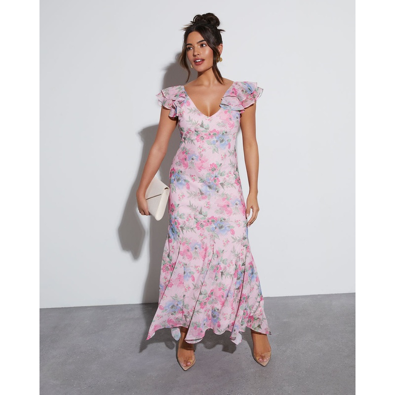 Orchard Floral Ruffle Sleeve Maxi Dress