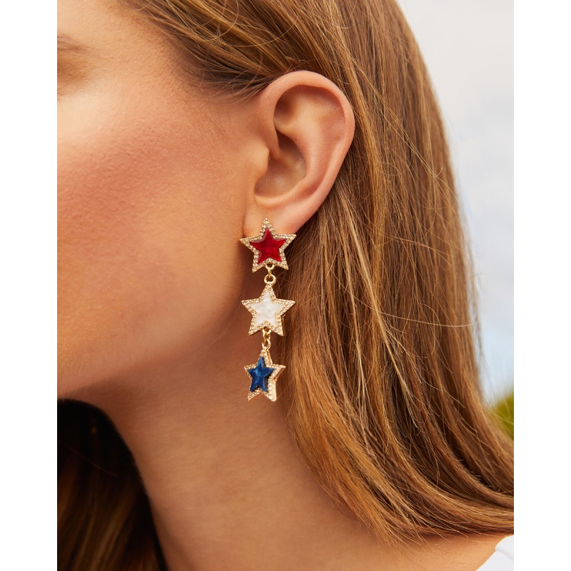 Patriotic Triple Star Drop Earrings