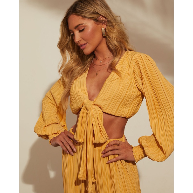 Ray Of Sunshine Long Sleeve Tie Crop Top