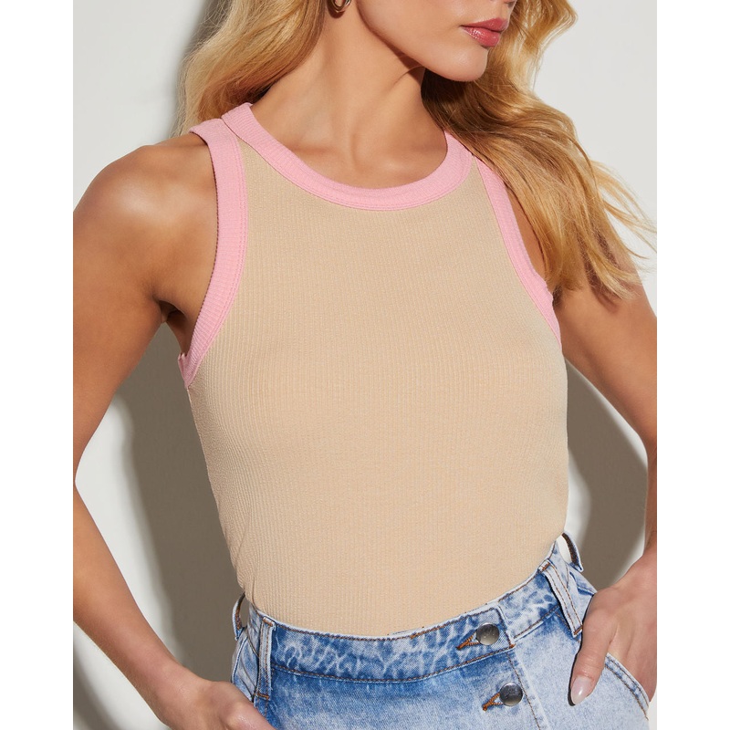 Rita Crew Neck Bordered Tank Top