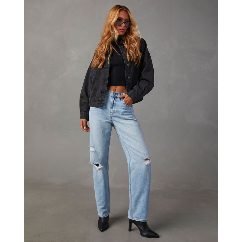 Sadine Distressed High Rise Straight Jeans
