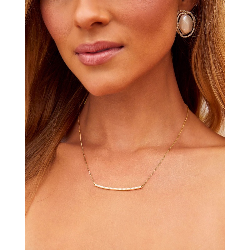 Simple Bar 18k Gold Plated Rhinestone Necklace