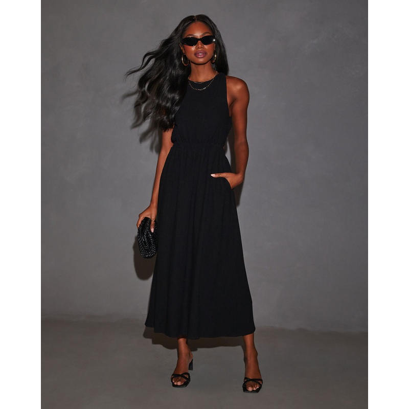 Alma Criss-Cross Open Back Linen Midi Dress