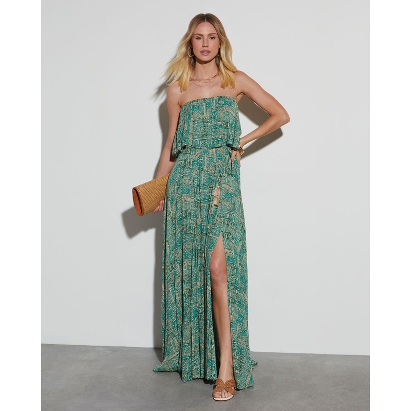 Caribbean Islands Strapless Maxi Dress