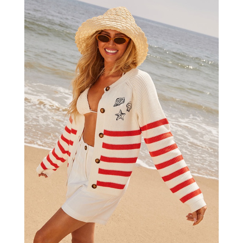 Coastal Heritage Seashell Striped Cardigan
