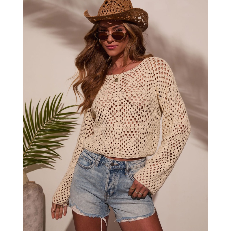 Elisa Knit Crochet Long Sleeve Top