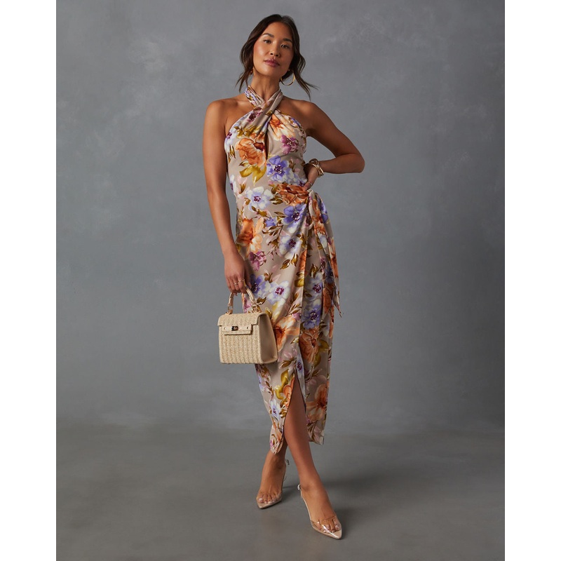 Floral Beauty Twist Front Halter Midi Dress