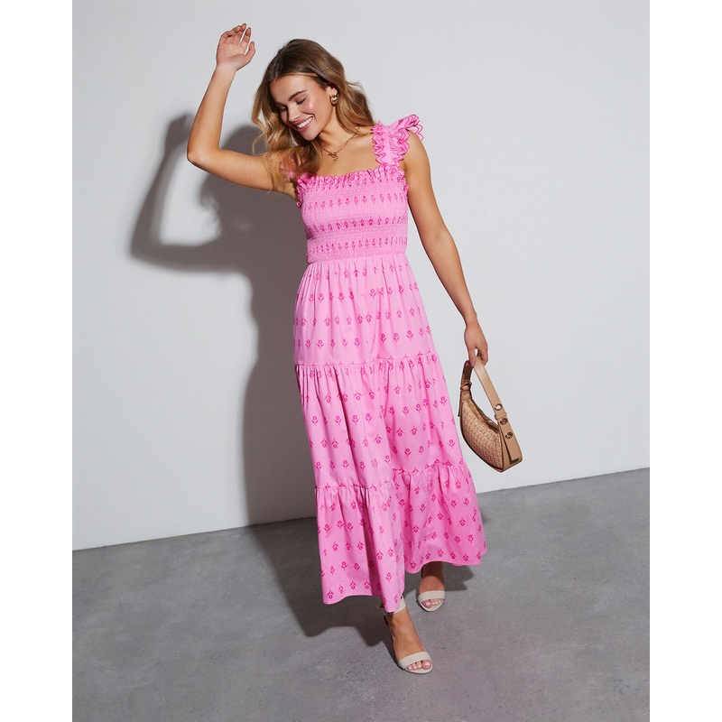 Junie Short Sleeve Maxi Dress|Pink|XS|S|M|L