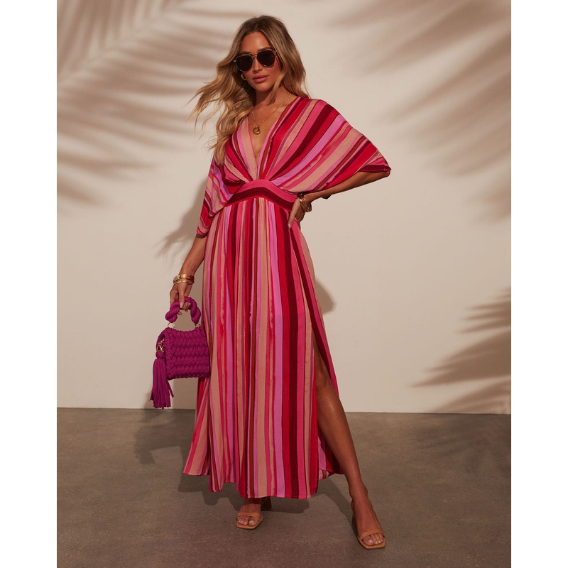 Kadie Striped Kimono Sleeve Maxi Dress