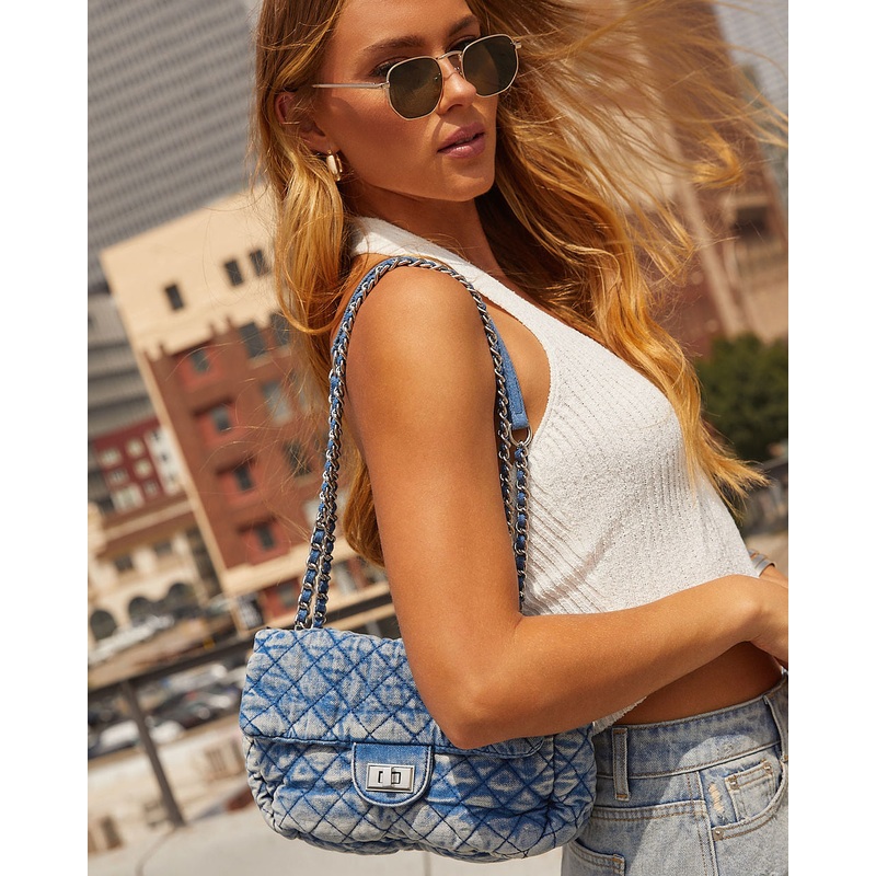 Keshia Denim Quilted Shoudler Bag