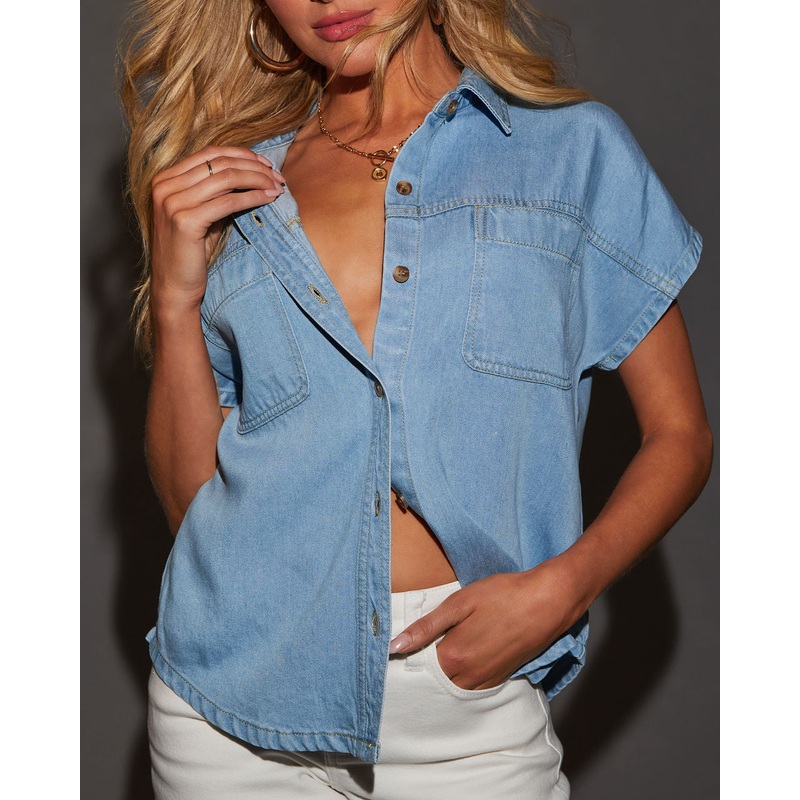 Linda Short Sleeve Denim Button Down Top
