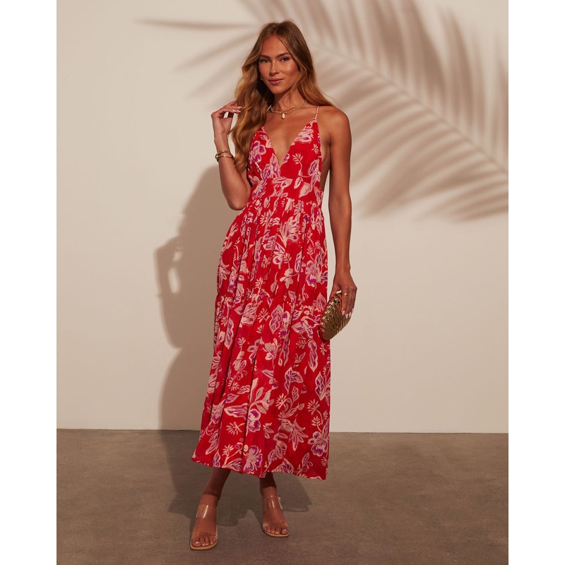 Lisette V-Neck Floral Print Tiered Maxi Dress