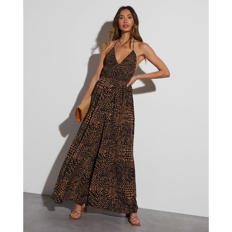Marano Halter Neck Jumpsuit|Black/Camel|S|M|L