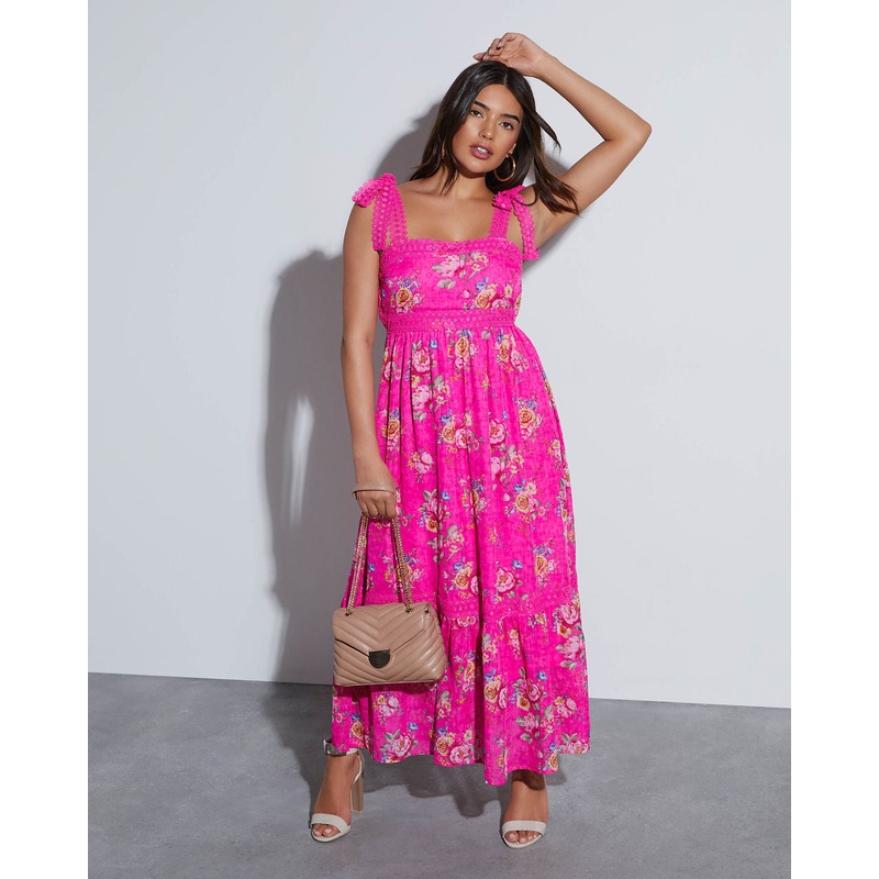 Mirabelle Tie Shoulder Floral Midi Dress