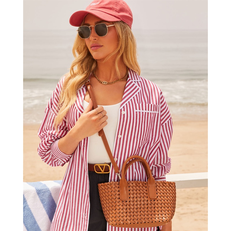Picnic Date Woven Top Handle Tote Bag
