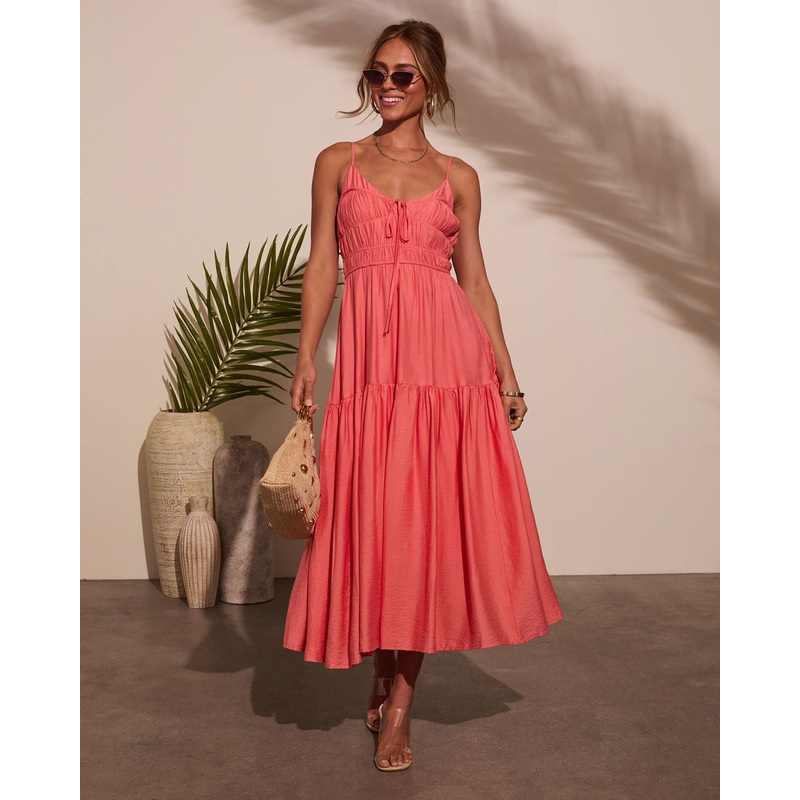 Riviera Romance Ruched Tiered Midi Dress