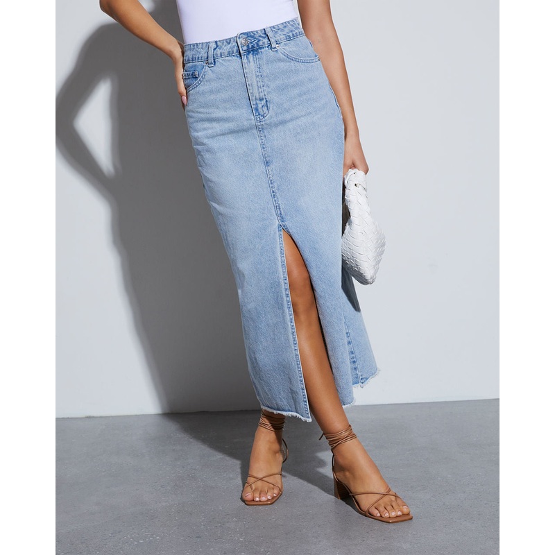 Rizz Denim Midi Skirt|Light Denim|S|M|L
