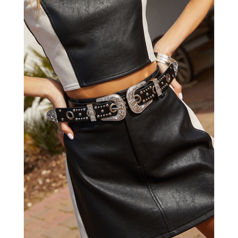 Saddle Up Studded Western Double Buckle Belt