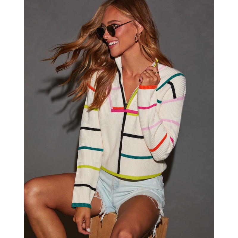 Starting Line Quarter Zip Stripe Sweater