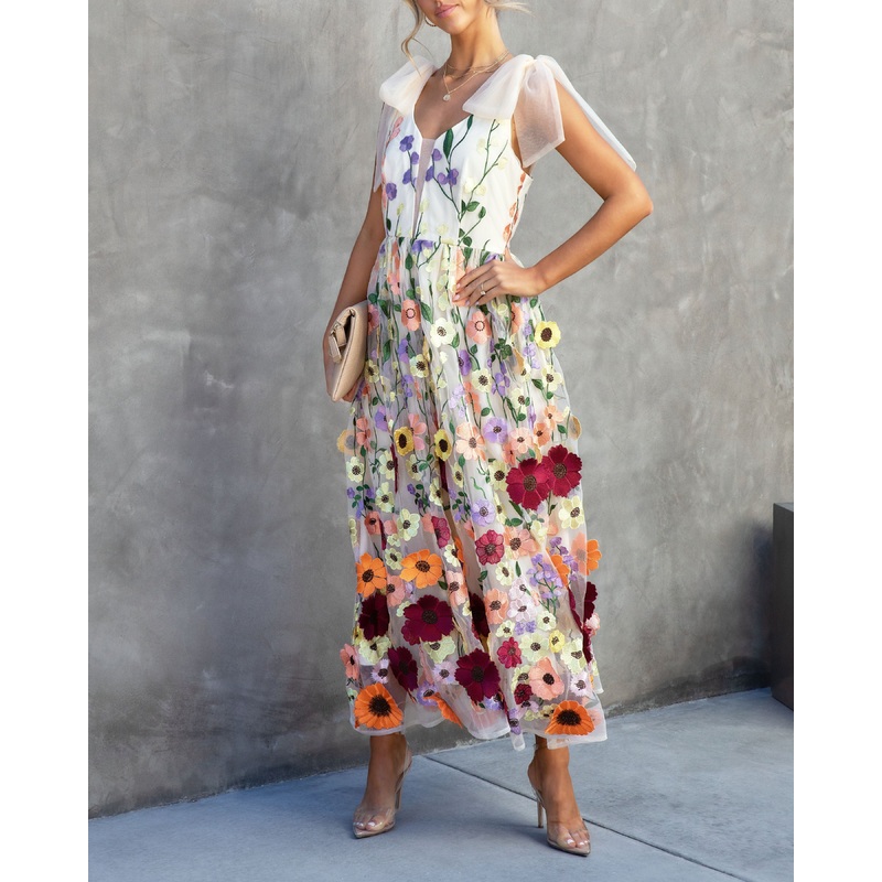 Wish Upon A Dream Floral Applique Midi Dress