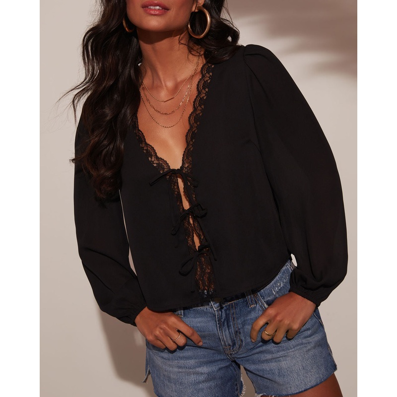 Alonso Lace Trim Top|Black|XS|S|M|L|XL