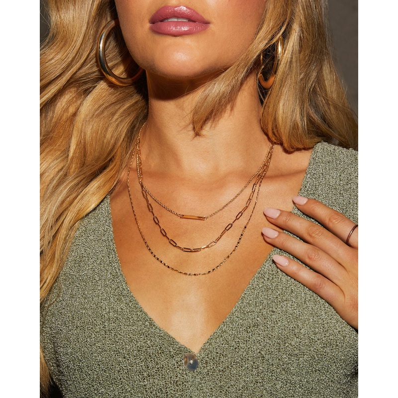 Elsie Layered Chain Necklace|Gold|O/S