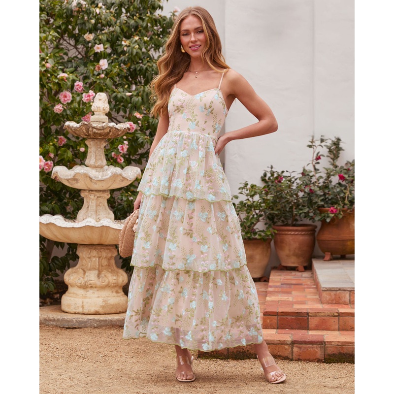 Ethereal Bloom Tiered Embroidered Midi Dress