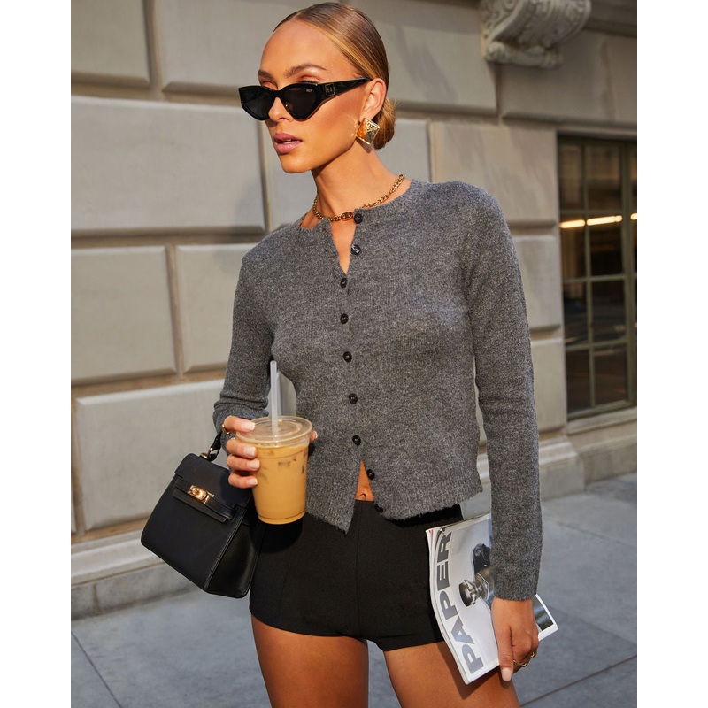 Franny Front Button Cardigan|Charcoal|S|M|L