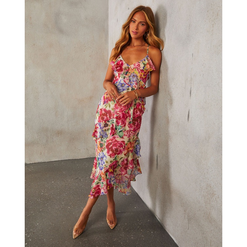 Garden Bliss Floral Tiered Midi Dress