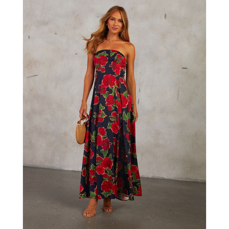 Getaway Garden Strapless Floral Print Maxi Dress