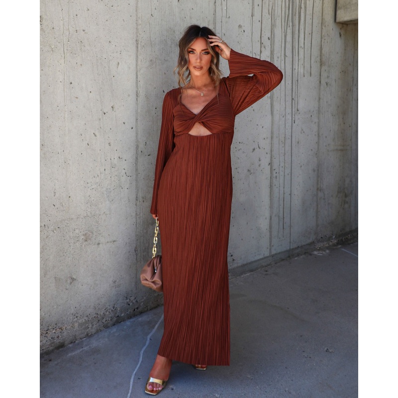 Grand Entrance Plisse Cutout Maxi Dress