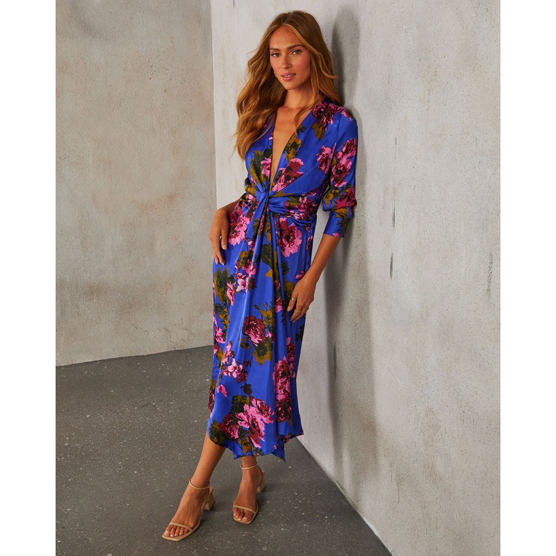 Lavin Twist Front Satin Midi Dress