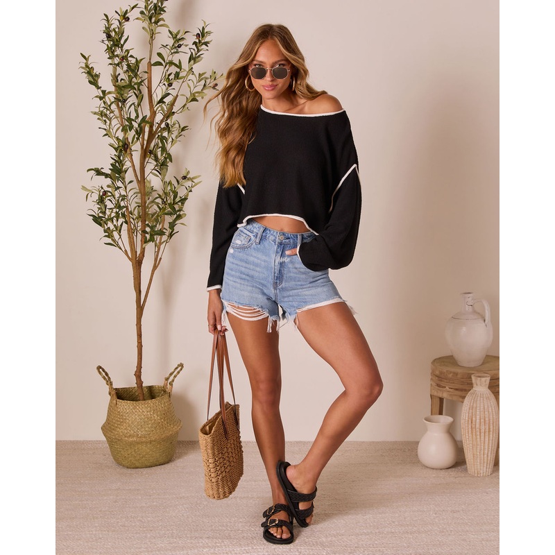 Lorian Contrast Seams Sweater|Black|Navy|Olive|XS|S|M|L|XL