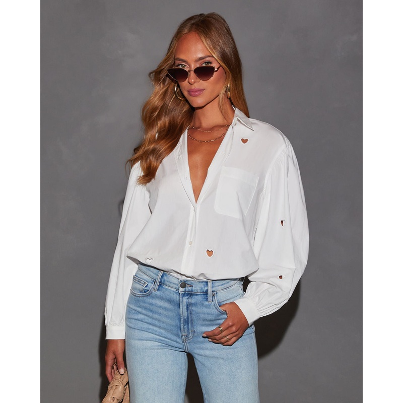 Lovers Muse Cut-Out Heart Poplin Shirt