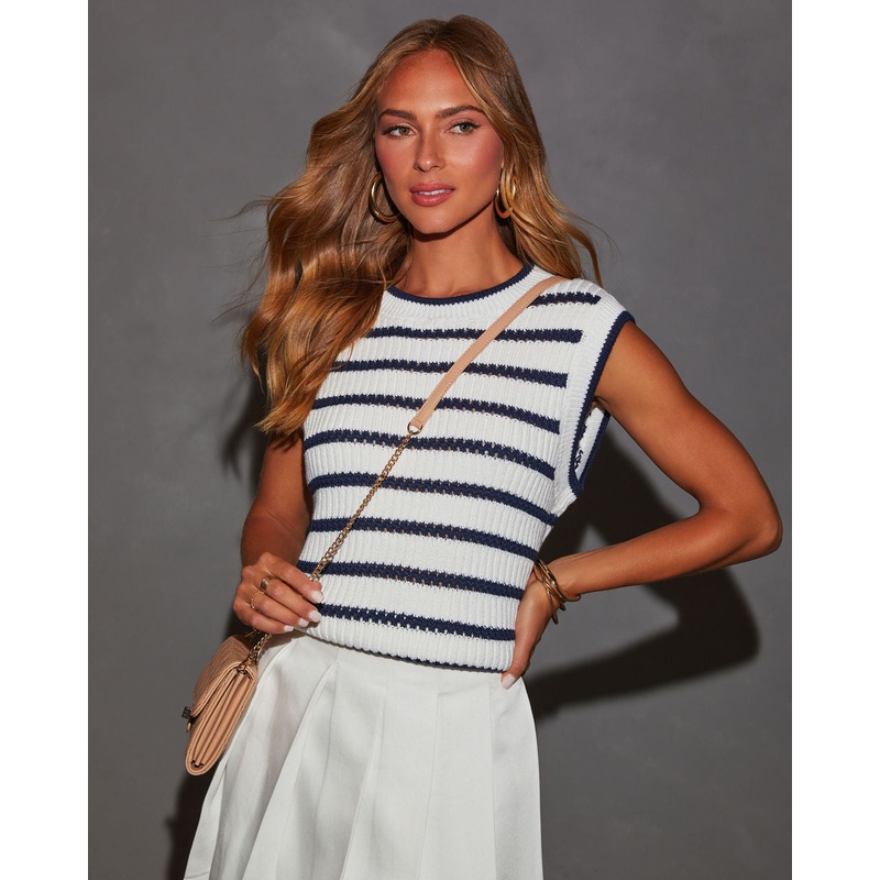 Luce Striped Sleeveless Top|Off-White/Navy|XS|S|M|L|XL