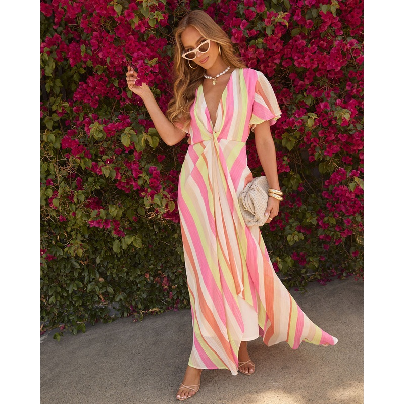 Nikita Printed Striped Empire Maxi Dress