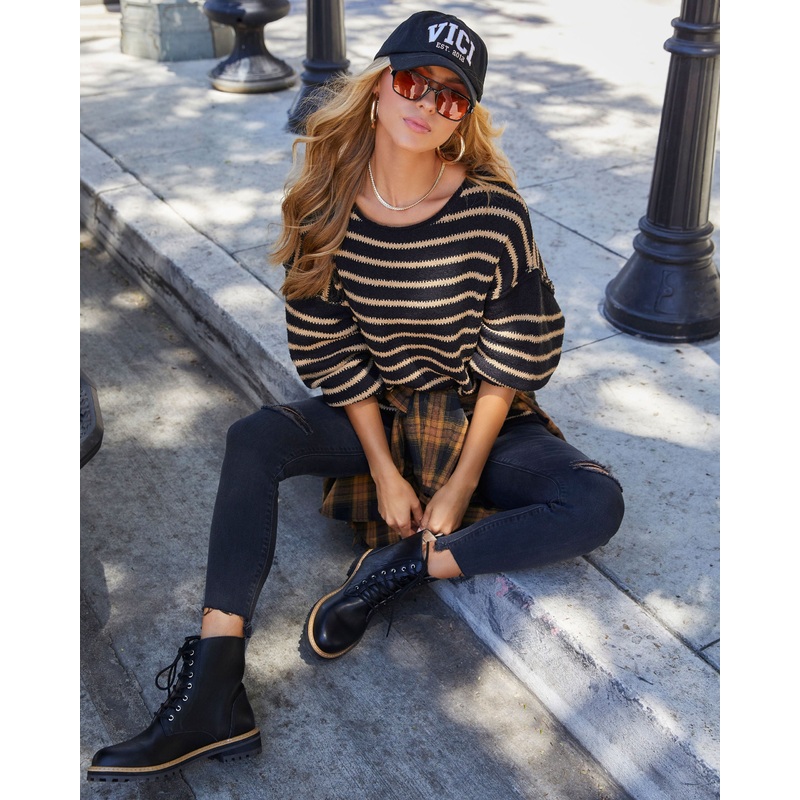 Pippa Striped Knit Sweater|Black Tan|Black/Cream|Cream/Blue|Ivory/Grey|Sand/Black|Taupe/Blue|Taupe/Pink|XS|S|M|L|XL