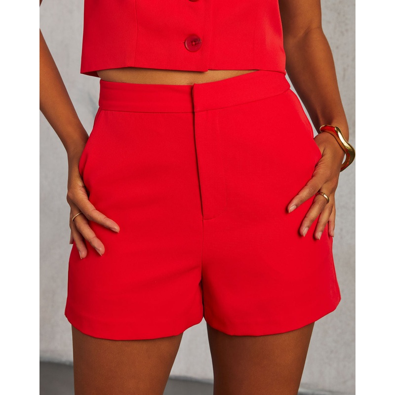 Raylan High Waisted Shorts|Red|XS|S|M|L
