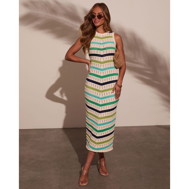 Reyna Chevron Print Tank Midi Dress