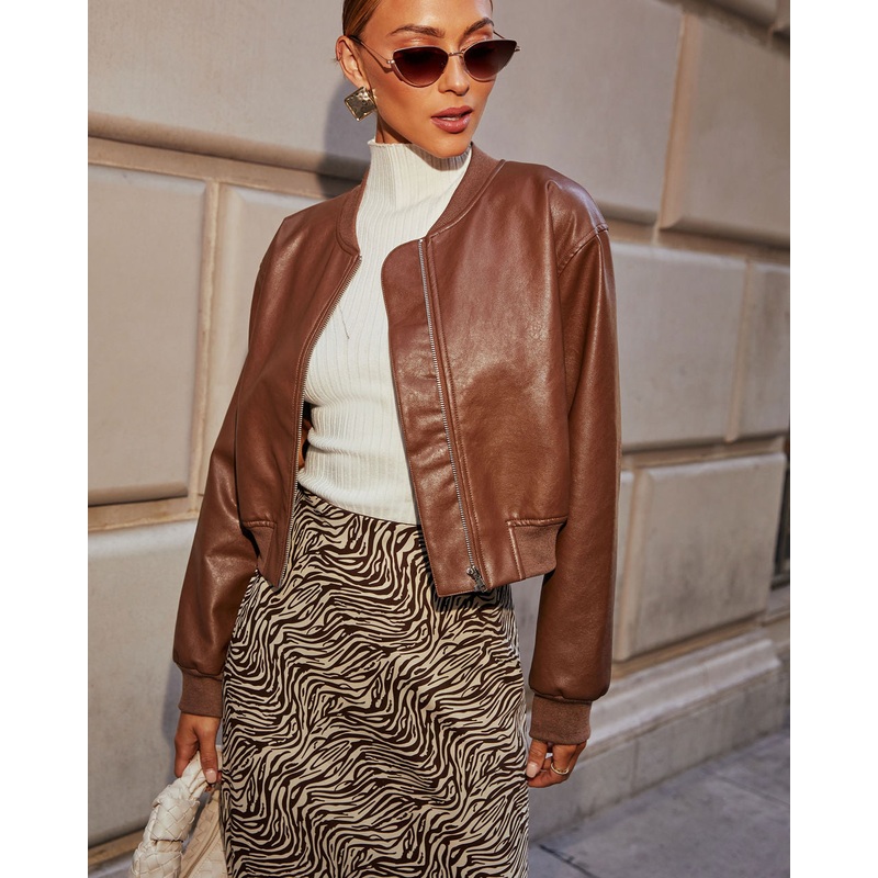 Swept Away Faux Leather Bomber Jacket