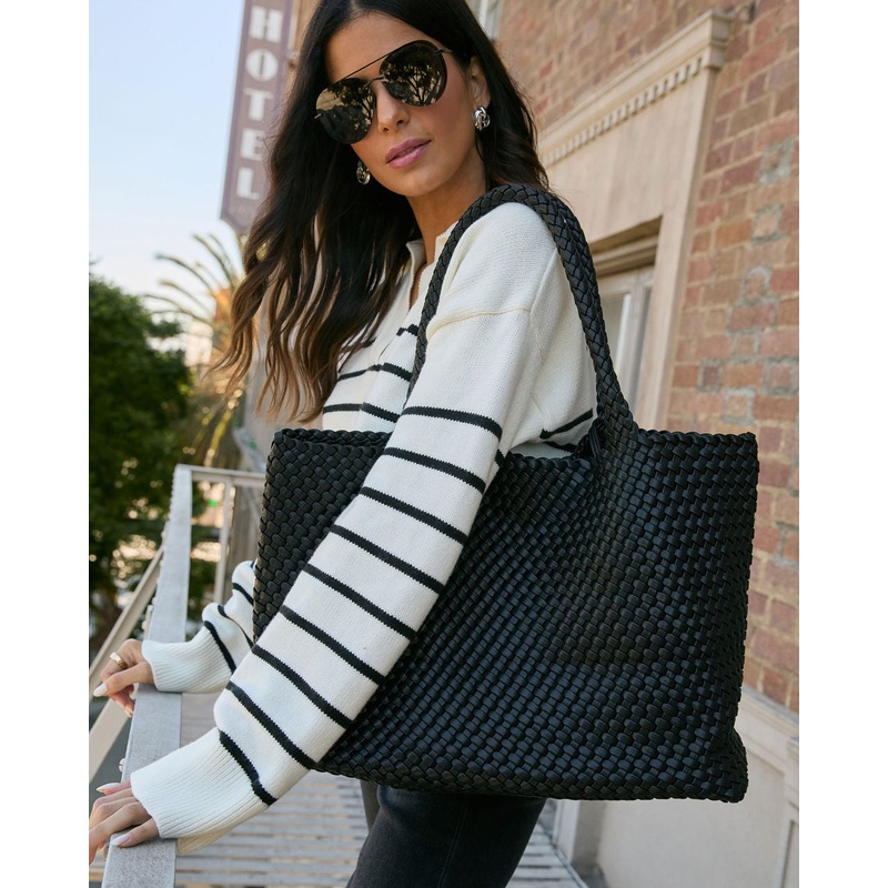 At My Side Woven Leather Tote With Insert