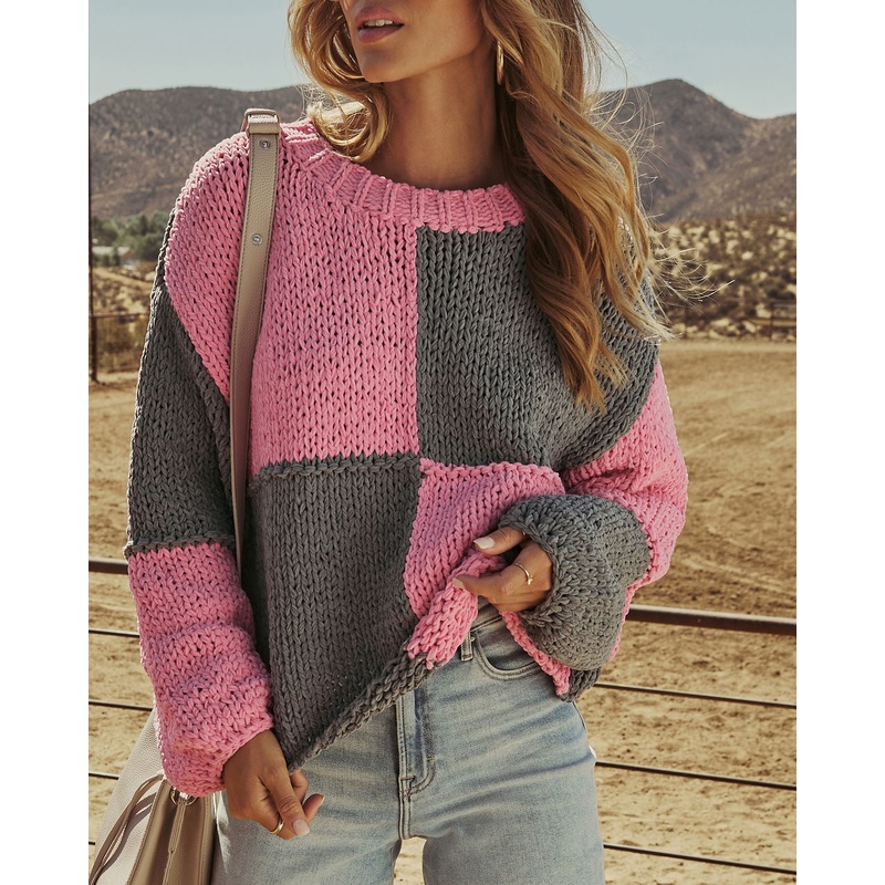 Bonfire Gleam Crochet Colorblock Sweater