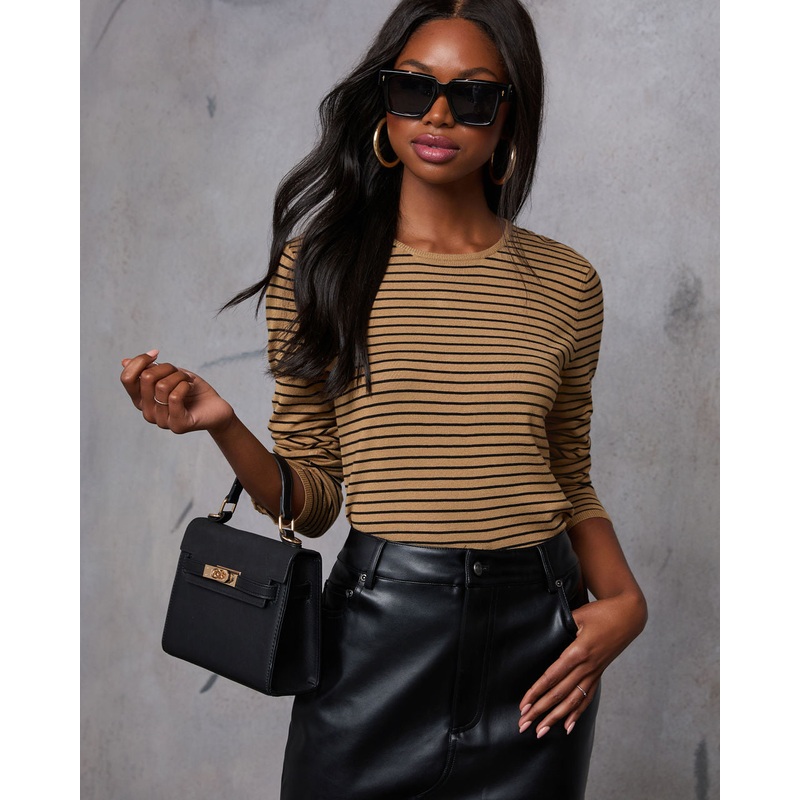 Cider Sips Long Sleeve Top|Tan/Black|XS|S|M|L