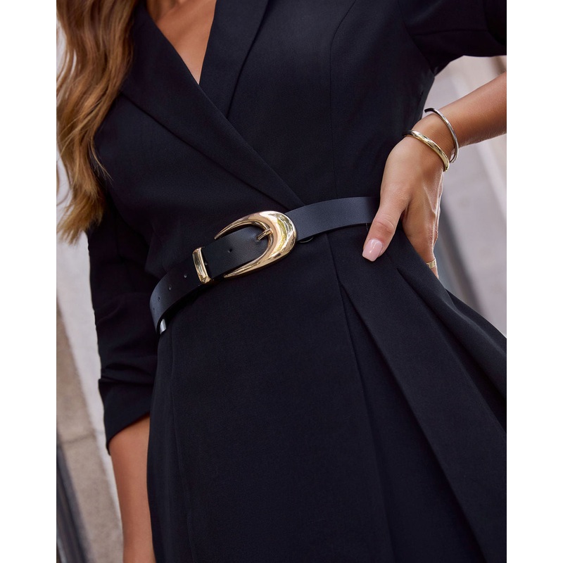 Devon Rounded Buckle Belt|Black/Gold|O/S